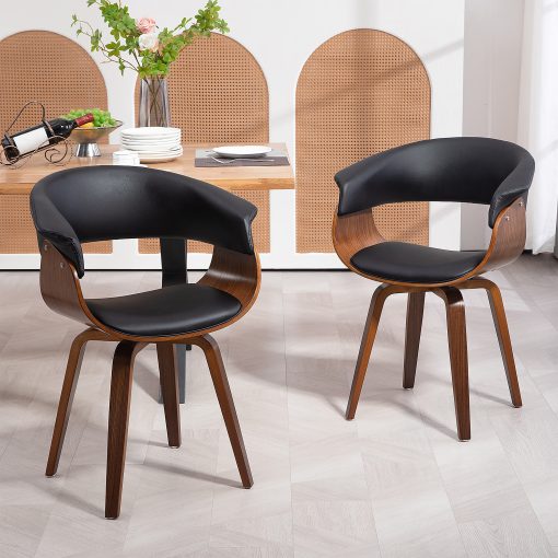 Glamour Home Beale Faux Leather Dining Accent Chair, Black/Walnut - Image 2