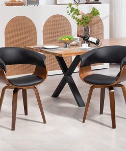 Glamour Home Beale Faux Leather Dining Accent Chair, Black/Walnut