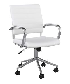 Martha Stewart Piper Faux Leather Upholstered Mid-Back Executive Office Chair, White/Polished Nickel 2