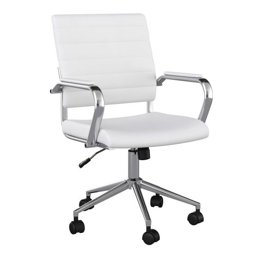 Martha Stewart Piper Faux Leather Upholstered Mid-Back Executive Office Chair, White/Polished Nickel - Image 2