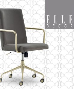 Elle Décor Giselle Modern Ergonomic Fabric Mid-Back Home Office Desk Chair, Light Gray/Gold 2