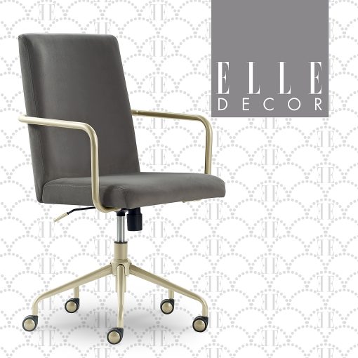 Elle Décor Giselle Modern Ergonomic Fabric Mid-Back Home Office Desk Chair, Light Gray/Gold - Image 2