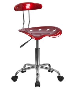 Flash Furniture Vibrant Low-Back Task Chair With Tractor Seat, Wine Red/Chrome 2