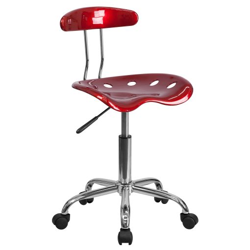 Flash Furniture Vibrant Low-Back Task Chair With Tractor Seat, Wine Red/Chrome - Image 2