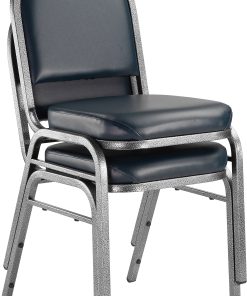 National Public Seating Dome-Back Stacking Banquet Chairs, Vinyl, Midnight Blue/Silvervein, Set Of 2 2