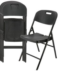 Elama Indoor And Outdoor Rattan Folding Chairs, Black, Pack Of 4 Chairs