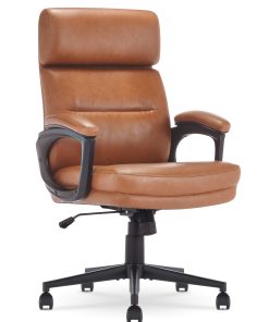 Serta Comfort Series Ergonomic Bonded Leather Mid-Back Executive Office Chair, Cognac
