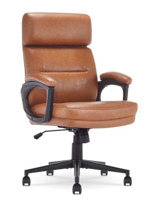Serta Comfort Series Ergonomic Bonded Leather Mid-Back Executive Office Chair, Cognac