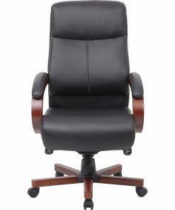 Lorell® Executive Ergonomic Bonded Leather/Wood Chair, Black/Mahogany 2