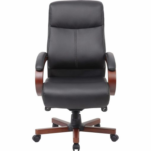 Lorell® Executive Ergonomic Bonded Leather/Wood Chair, Black/Mahogany - Image 2