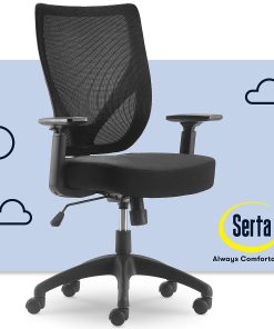 Serta Works – Chair – task – ergonomic – mid-back – armrests – T-shaped – tilt – swivel – polyester blend fabric, mesh – black 2