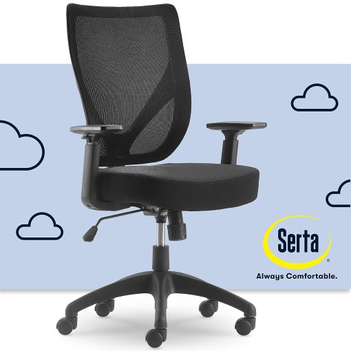 Serta Works - Chair - task - ergonomic - mid-back - armrests - T-shaped - tilt - swivel - polyester blend fabric, mesh - black - Image 2