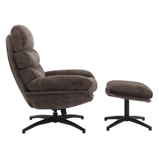 Office Star Kerry Swivel Lounge Accent Chair & Footrest, Black/Brown - Image 2