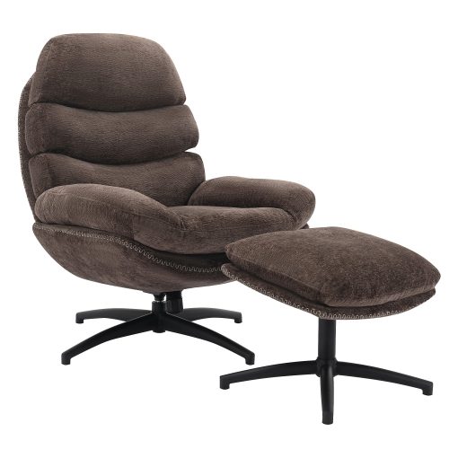 Office Star Kerry Swivel Lounge Accent Chair & Footrest, Black/Brown