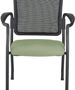 WorkPro® Spectrum Series Mesh/Vinyl Stacking Guest Chair With Antimicrobial Protection, With Arms, Olive, Set Of 2 Chairs, BIFMA Compliant