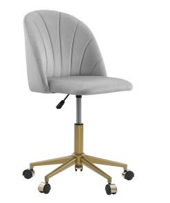 Linon Ashland Velvet Mid-Back Office Desk Chair, Gray/Gold 2