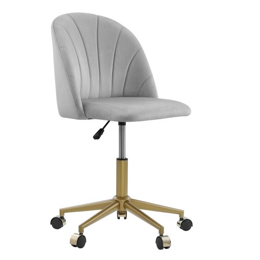 Linon Ashland Velvet Mid-Back Office Desk Chair, Gray/Gold - Image 2
