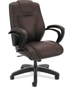 HON® Basyx Ergonomic Bonded Leather High Back Chair With Padded Arm Rests, Brown 2