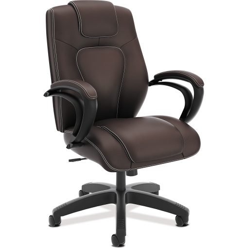 HON® Basyx Ergonomic Bonded Leather High Back Chair With Padded Arm Rests, Brown - Image 2