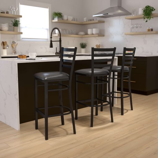 Flash Furniture HERCULES Ladder Back Restaurant Bar Stool, Black - Image 2