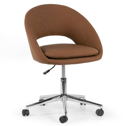 Glamour Home Aura Ergonomic Faux Leather Low-Back Adjustable Height Swivel Office Task Chair, Brown - Image 2