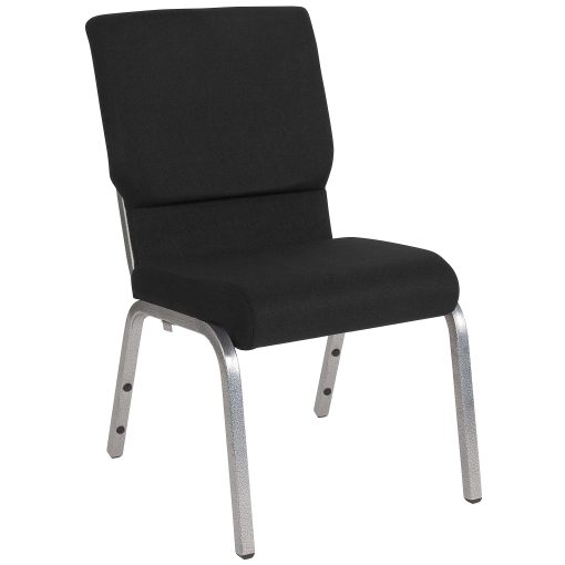 Flash HERCULES Series Church Padded Fabric Seat, Foam Back Stacking Chair, 17" Seat Width, Black Seat/Silver Frame, Quantity: 1 - Image 2