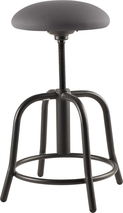 National Public Seating® 18", 25"H Adjustable Designer Stool, 3" Padded Charcoal Fabric Seat, Black Frame - Image 2