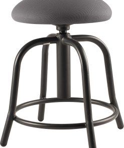 National Public Seating® 18", 25"H Adjustable Designer Stool, 3" Padded Charcoal Fabric Seat, Black Frame