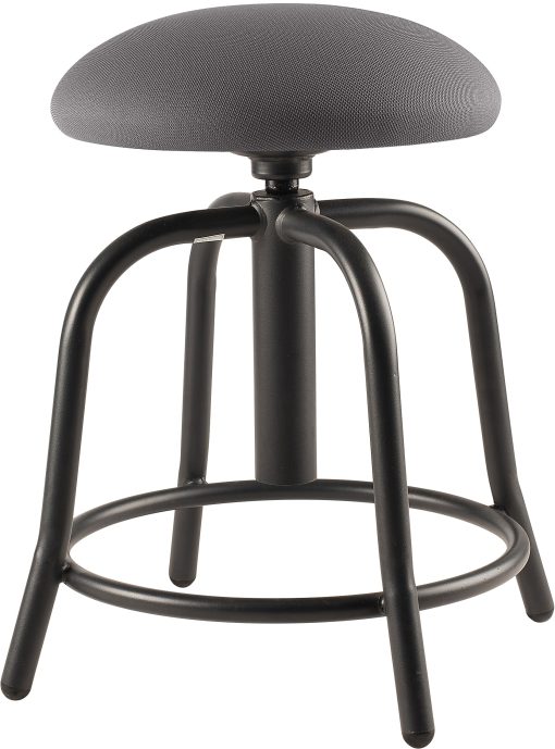 National Public Seating® 18", 25"H Adjustable Designer Stool, 3" Padded Charcoal Fabric Seat, Black Frame