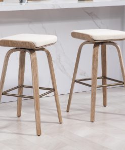 Glamour Home Beatrix Fabric Barstools, Beige/Brown, Set Of 2 Barstools 2
