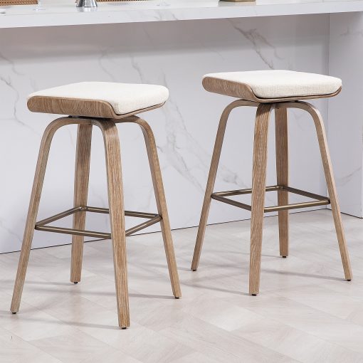 Glamour Home Beatrix Fabric Barstools, Beige/Brown, Set Of 2 Barstools - Image 2
