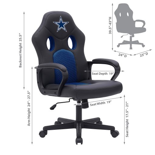 Imperial NFL Vision Faux Leather/Mesh High-Back Computer Gaming Chair, Dallas Cowboys - Image 2