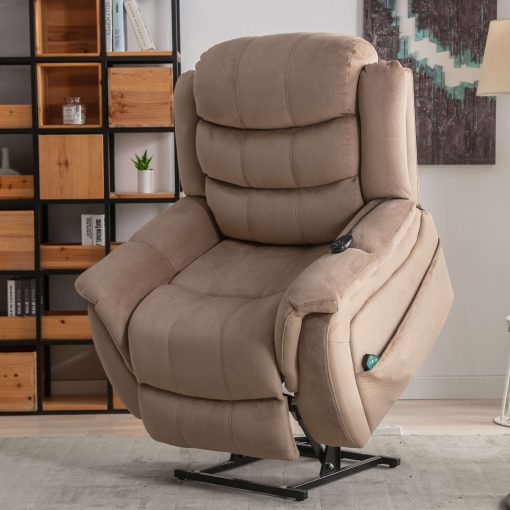 Bestier Oversized Microfiber Power Lift Recliner Accent Chair With 8-Point Vibration Heating Massage Assistance, Light Brown - Image 2