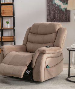 Bestier Oversized Microfiber Power Lift Recliner Accent Chair With 8-Point Vibration Heating Massage Assistance, Light Brown