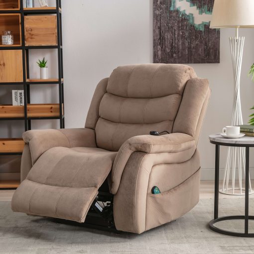 Bestier Oversized Microfiber Power Lift Recliner Accent Chair With 8-Point Vibration Heating Massage Assistance, Light Brown