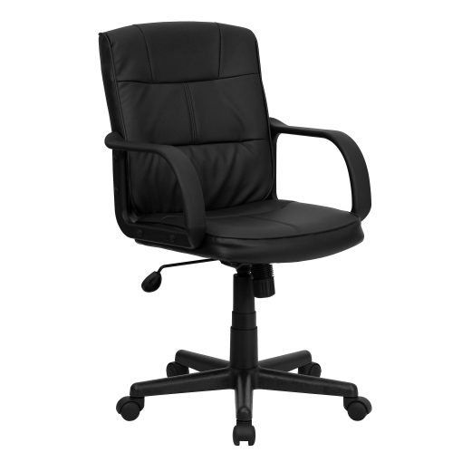 Flash Furniture LeatherSoft™ Faux Leather Mid-Back Swivel Task Chair With Arms, Black - Image 2
