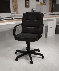 Flash Furniture LeatherSoft™ Faux Leather Mid-Back Swivel Task Chair With Arms, Black