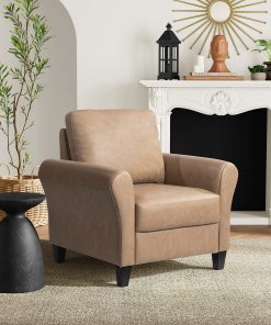 Lifestyle Solutions Winslow Faux Leather Chair With Rolled Arms, Light Brown/Black 2