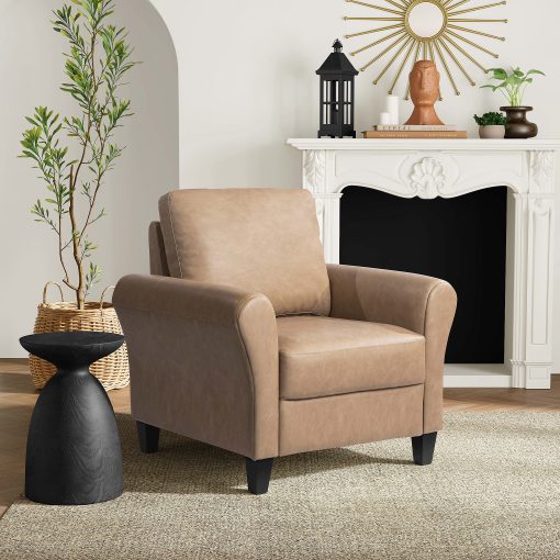 Lifestyle Solutions Winslow Faux Leather Chair With Rolled Arms, Light Brown/Black - Image 2