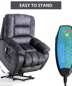 Bestier Oversized Microfiber Power Lift Recliner Accent Chair With USB And 8 Heated Massage Points, Gray/Black 2