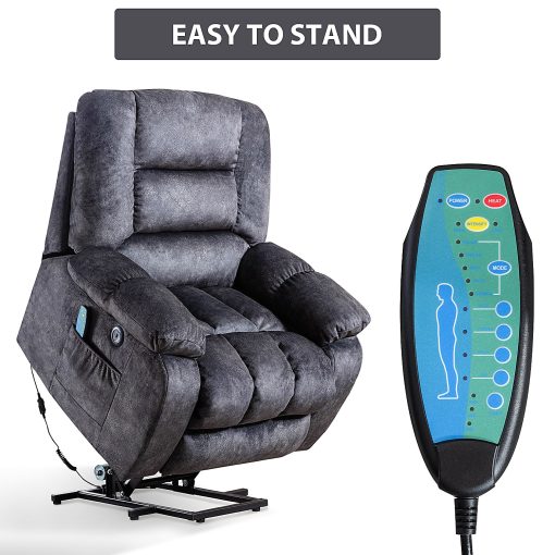Bestier Oversized Microfiber Power Lift Recliner Accent Chair With USB And 8 Heated Massage Points, Gray/Black - Image 2