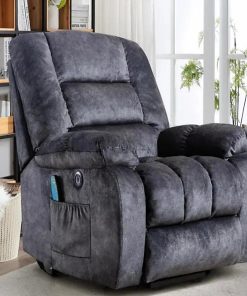 Bestier Oversized Microfiber Power Lift Recliner Accent Chair With USB And 8 Heated Massage Points, Gray/Black
