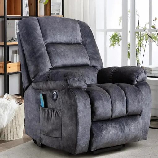 Bestier Oversized Microfiber Power Lift Recliner Accent Chair With USB And 8 Heated Massage Points, Gray/Black