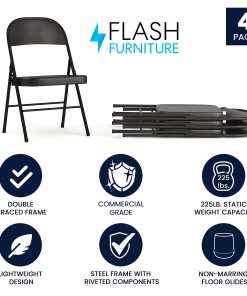 Flash Furniture Hercules Double-Braced Metal Folding Chairs, Set Of 4 Folding Chairs, Black 2