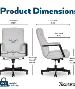 Thomasville Fendley Ergonomic Faux Leather Mid-Back Office Chair, Off-White 2