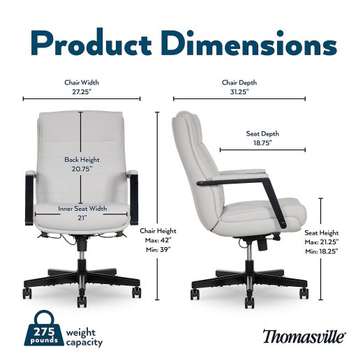 Thomasville Fendley Ergonomic Faux Leather Mid-Back Office Chair, Off-White - Image 2