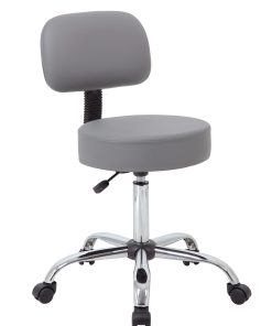 Boss Office Products Caressoft Medical Stool, With Back, Gray/Chrome 2