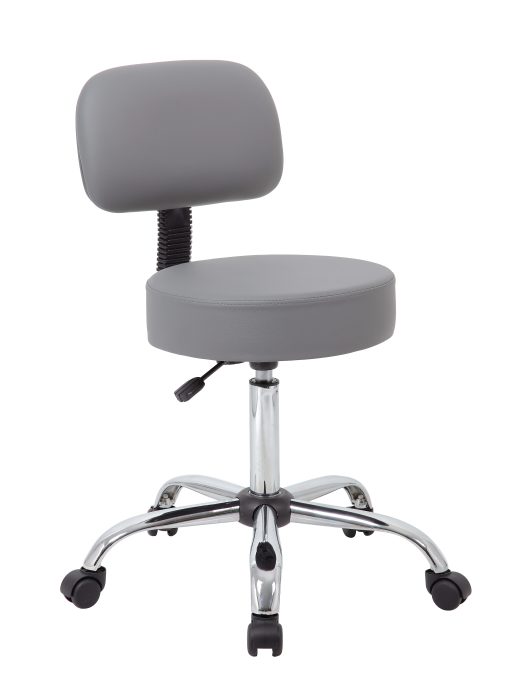 Boss Office Products Caressoft Medical Stool, With Back, Gray/Chrome - Image 2