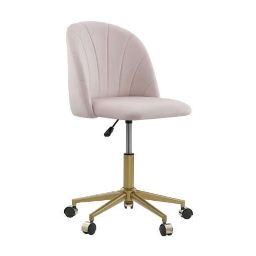 Linon Ashland Velvet Mid-Back Office Desk Chair, Blush Pink/Gold - Image 2