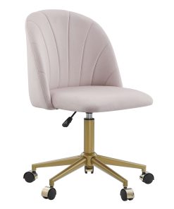 Linon Ashland Velvet Mid-Back Office Desk Chair, Blush Pink/Gold